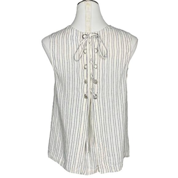 Theory Kreshellan Pinstripe Laced Back Linen Tank - Picture 4 of 10
